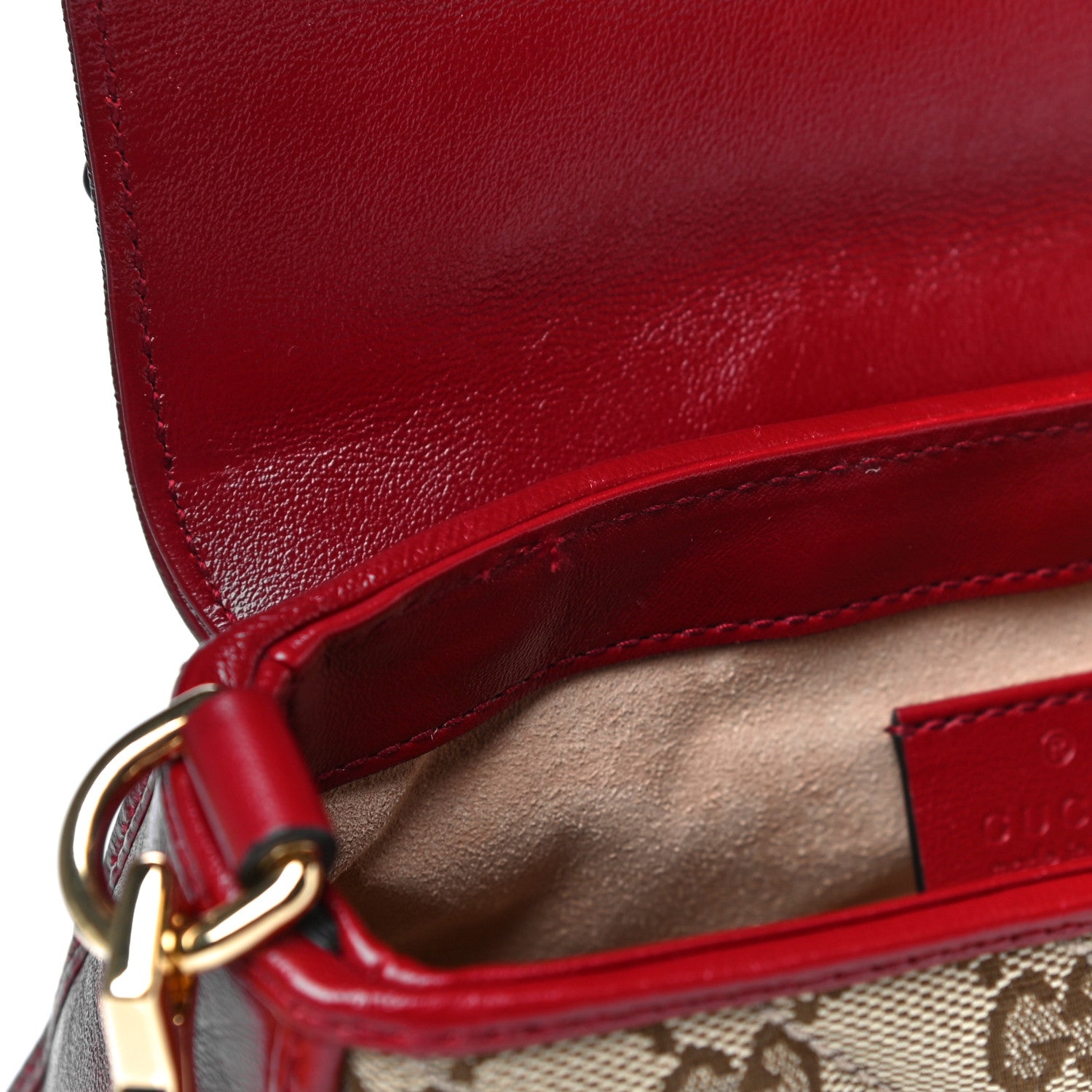 Gucci Monogram Glazed Calfskin Matelasse Diagonal Mini GG Marmont Top Handle Shoulder Bag Beige Ebony New Cherry Red 12 of 13
