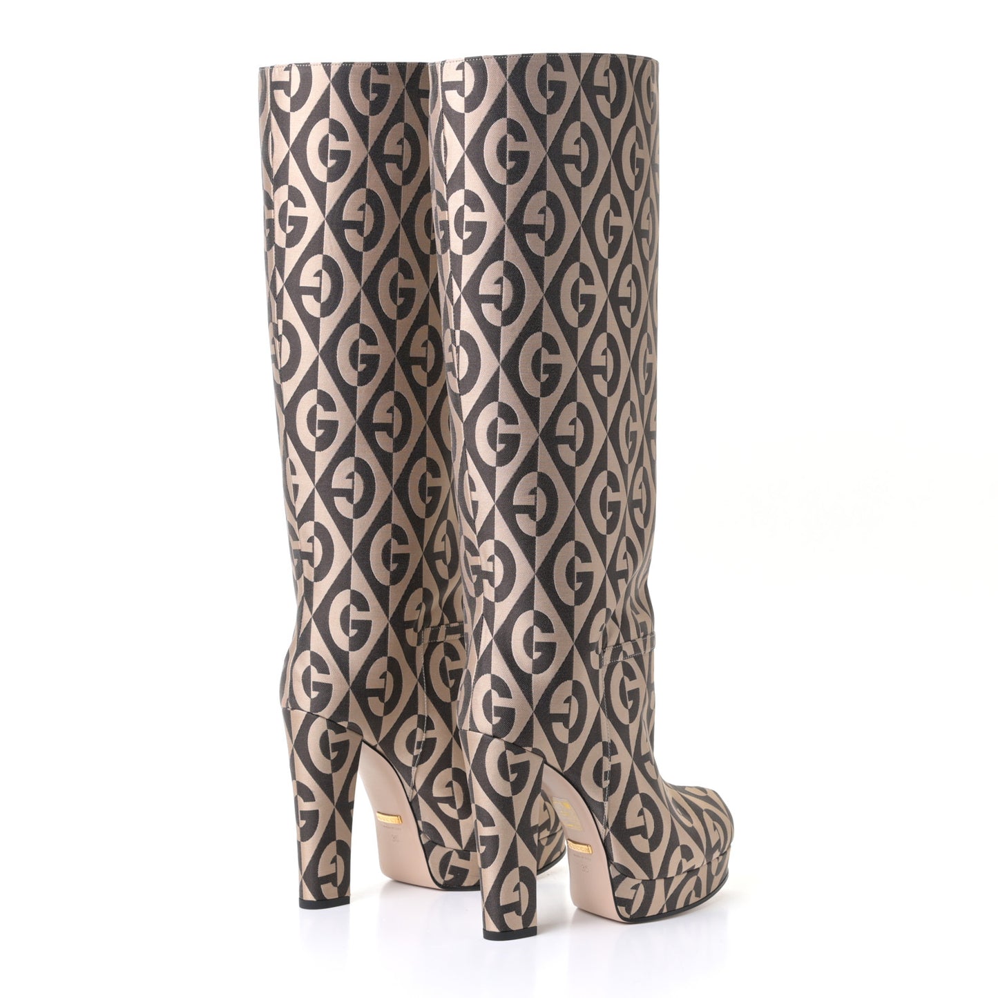 Fabric G Rhombus Print Platform Boots 36 Beige Cocoa