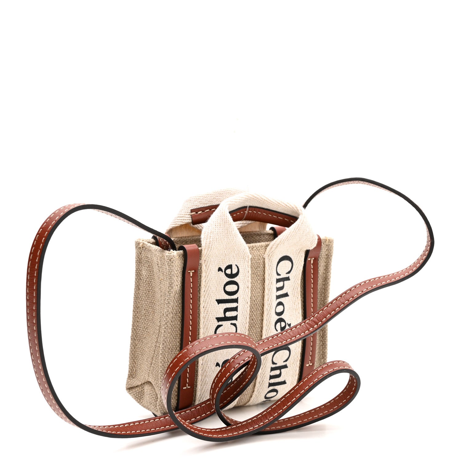 Chloe Cotton Calfskin Nano Woody Ribbon Tote White Brown 3 of 11