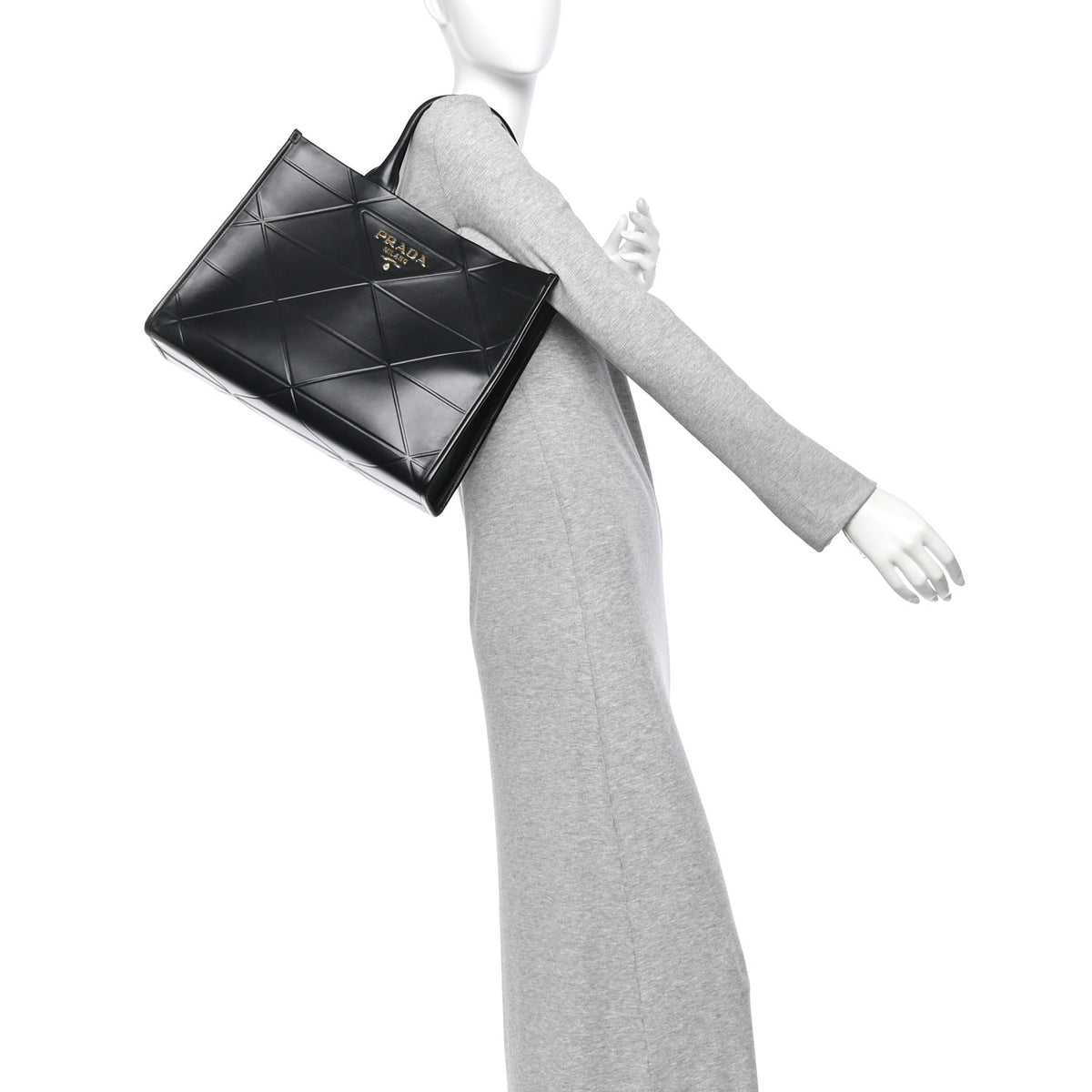 Prada Soft Calfskin Triangolo Symbole Embossed Medium Tote Black 2 of 10
