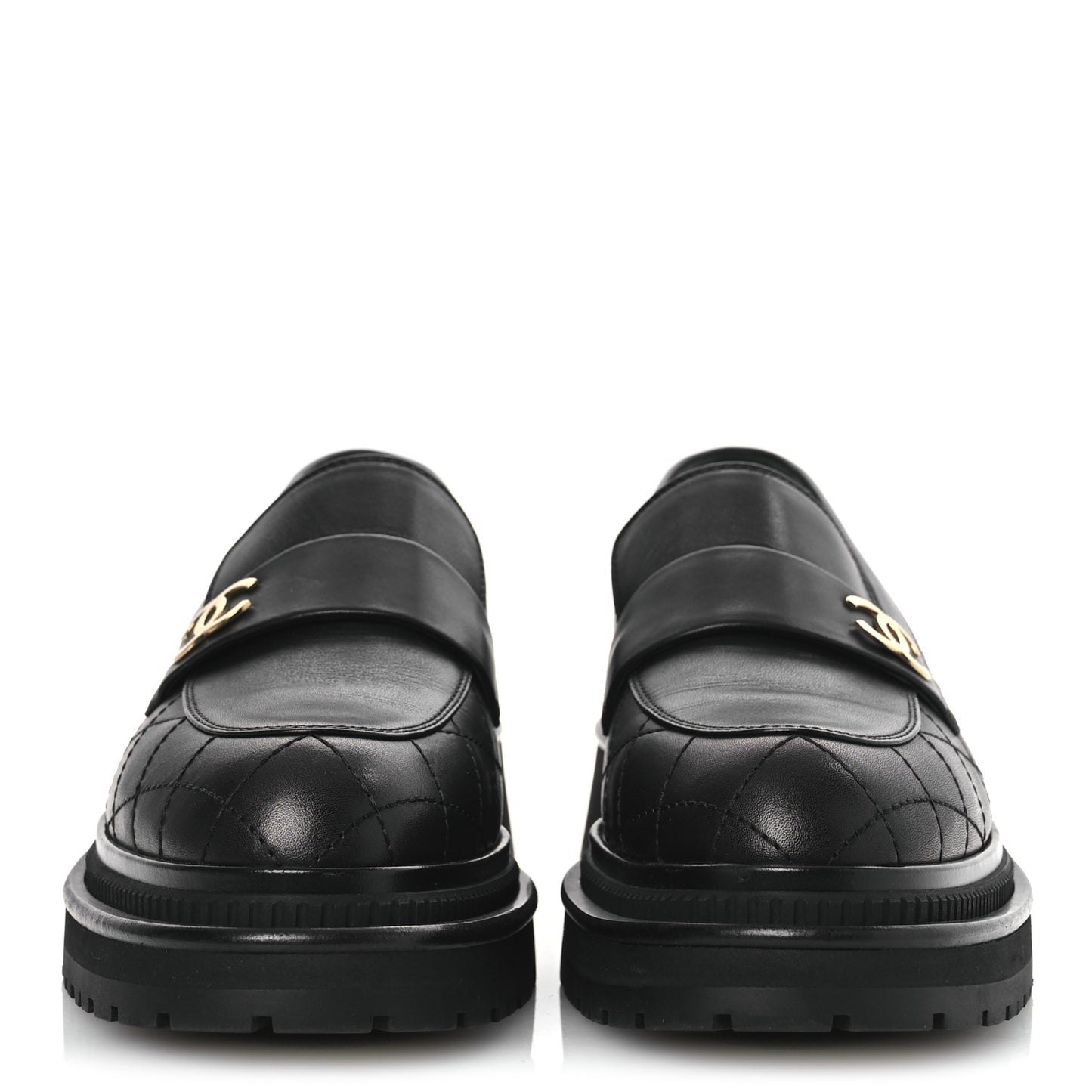 Calfskin Quilted CC Mocassin Loafers 40.5 Black