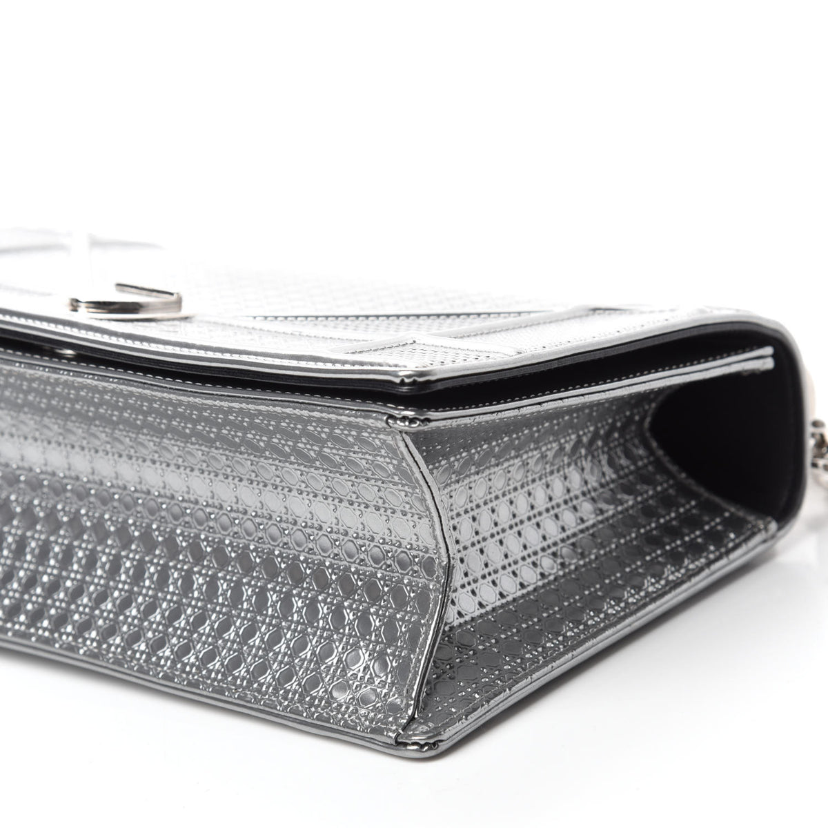 Christian Dior Metallic Patent Micro-Cannage Medium Diorama Flap Bag Silver 7 of 11