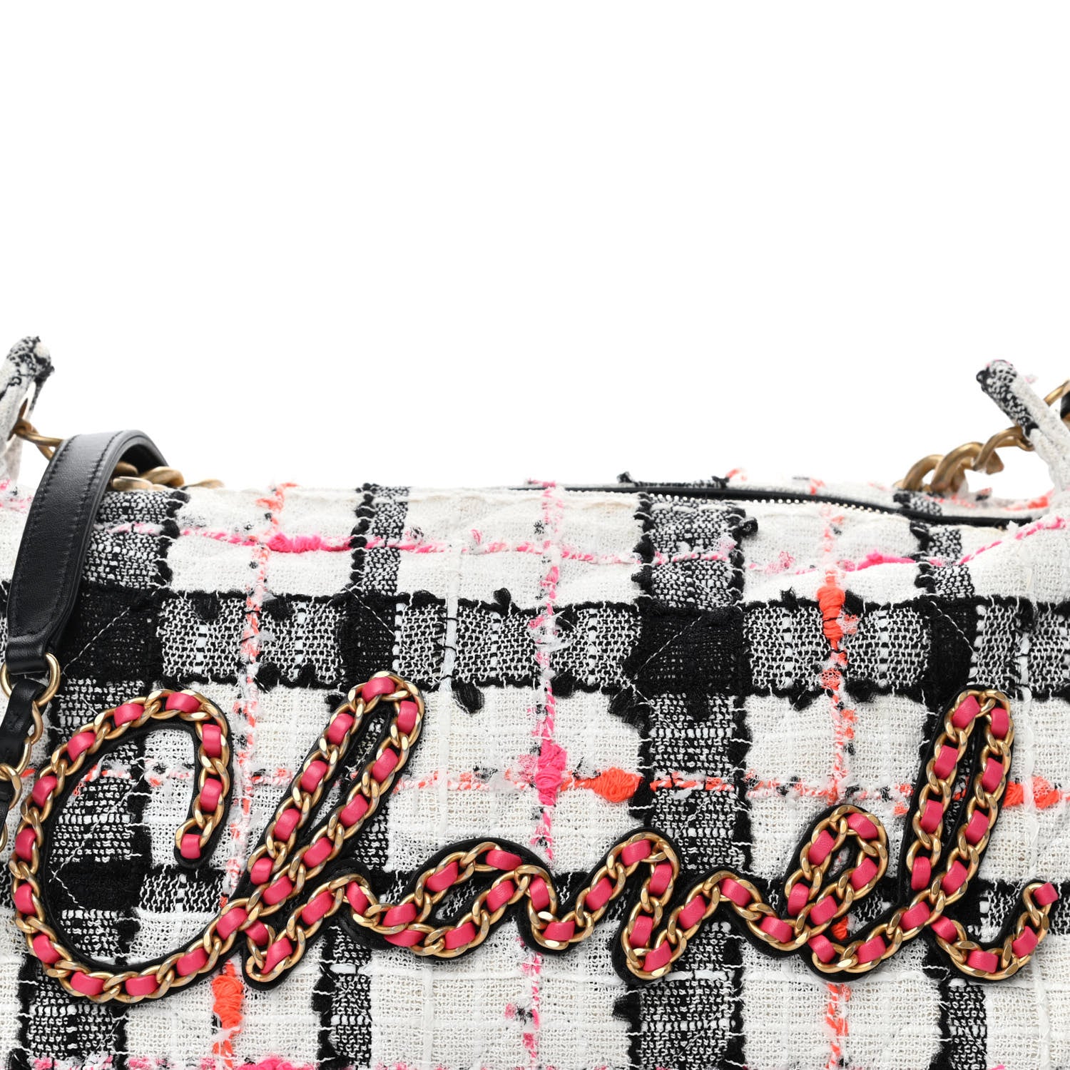 Chanel Tweed Calfskin Signe Hobo Coral White Black 8 of 15