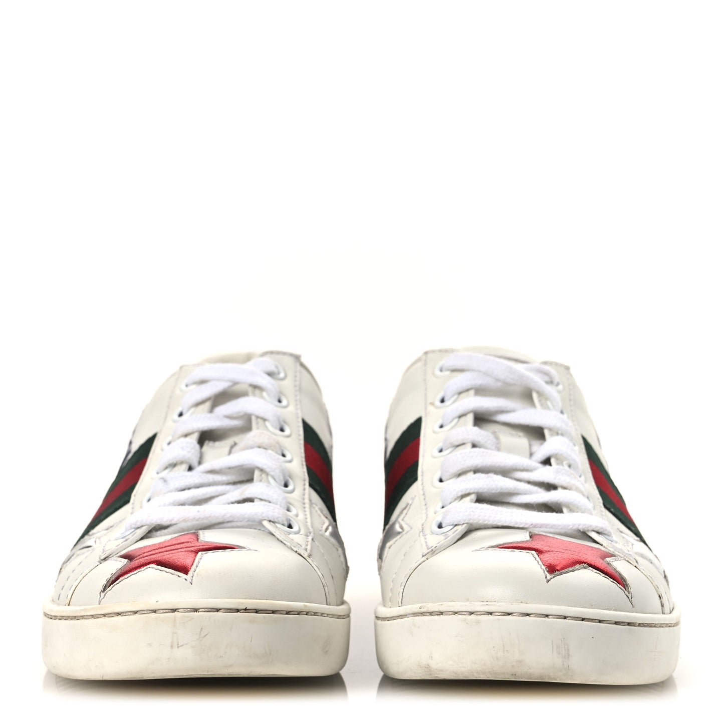 Calfskin Ayers Web Star Embroidered Womens Ace Sneakers 37 White Multi