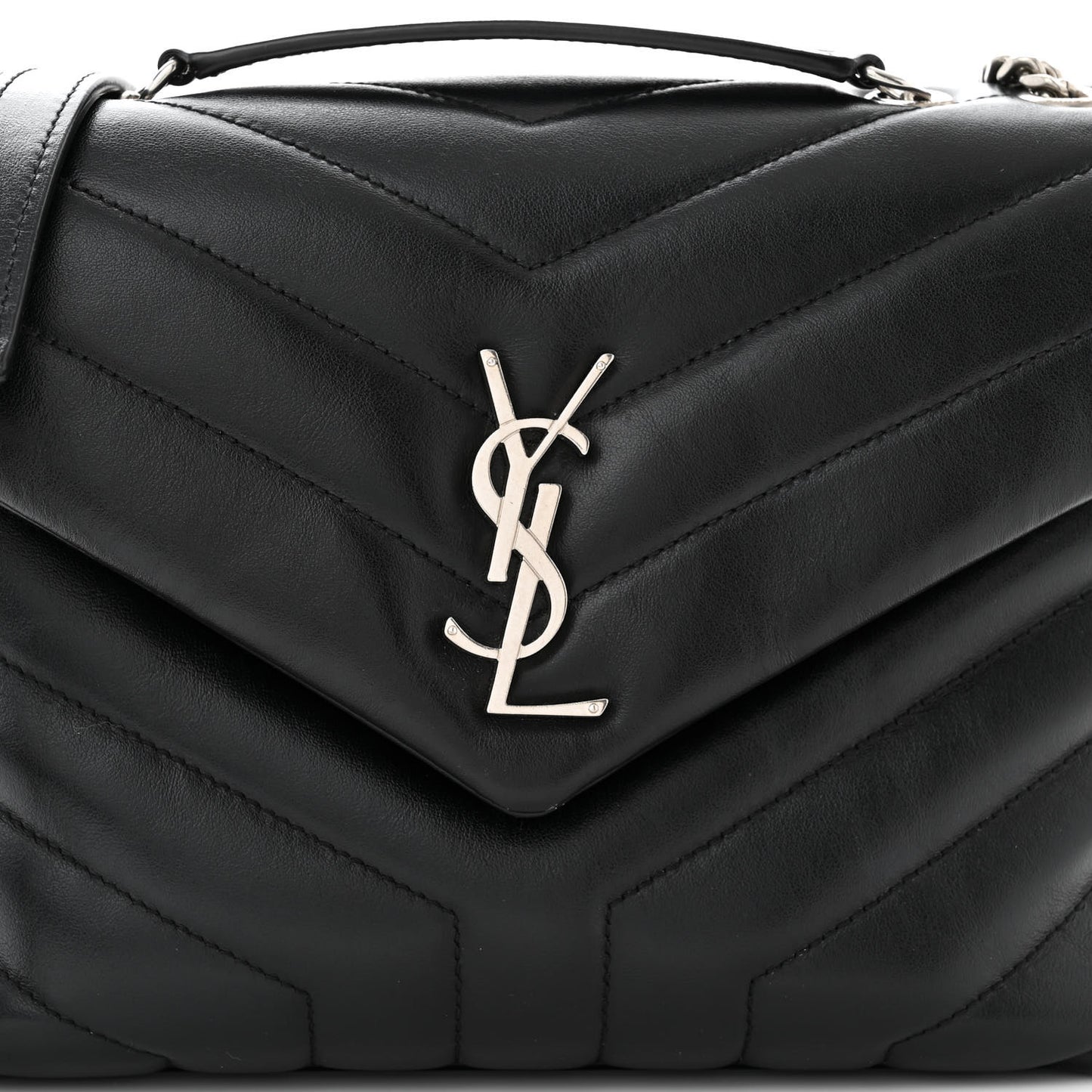 Calfskin Y Quilted Monogram Small Loulou Chain Satchel Black