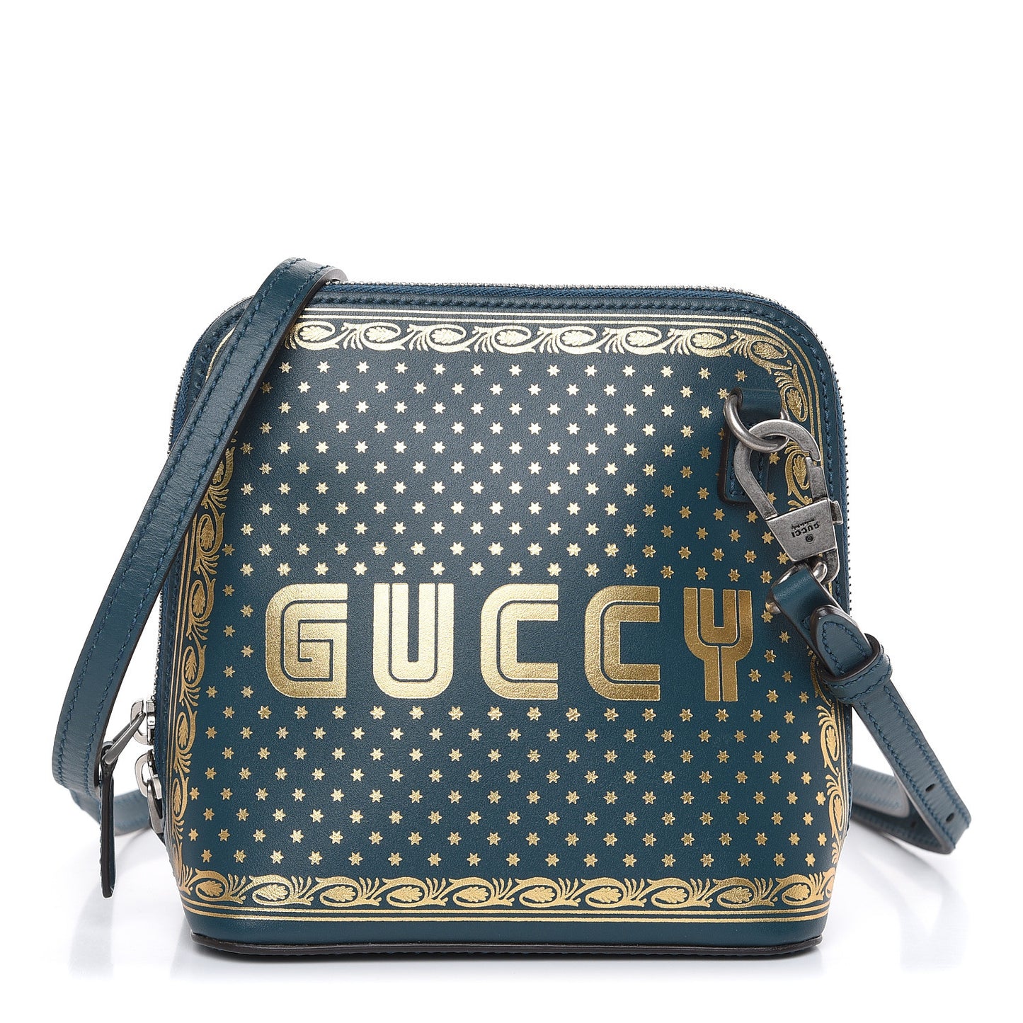 X SEGA Calfskin GUCCY Stars Mini Dome Shoulder Bag Dusty Turquoise Gold