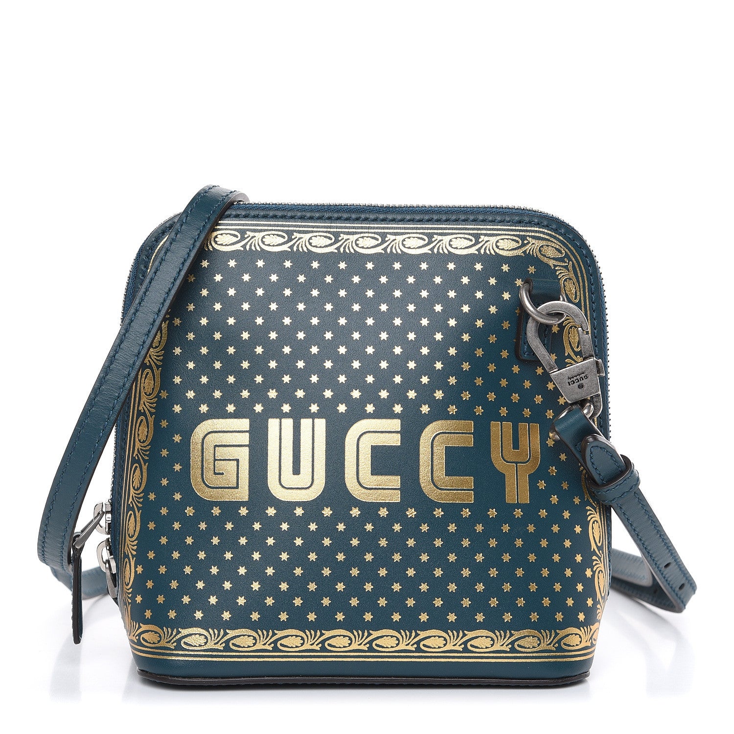 Gucci X SEGA Calfskin GUCCY Stars Mini Dome Shoulder Bag Dusty Turquoise Gold 1 of 9
