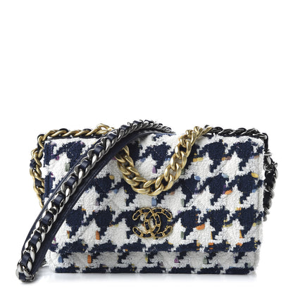 Chanel Tweed Quilted 19 Wallet On Chain WOC Ecru Navy Blue Multicolor 1 of 12