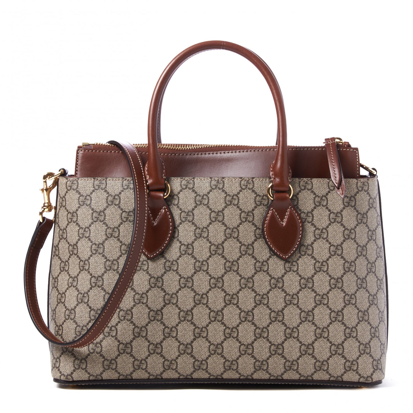 GG Supreme Monogram Small Zip Top Tote Beige Tuscany