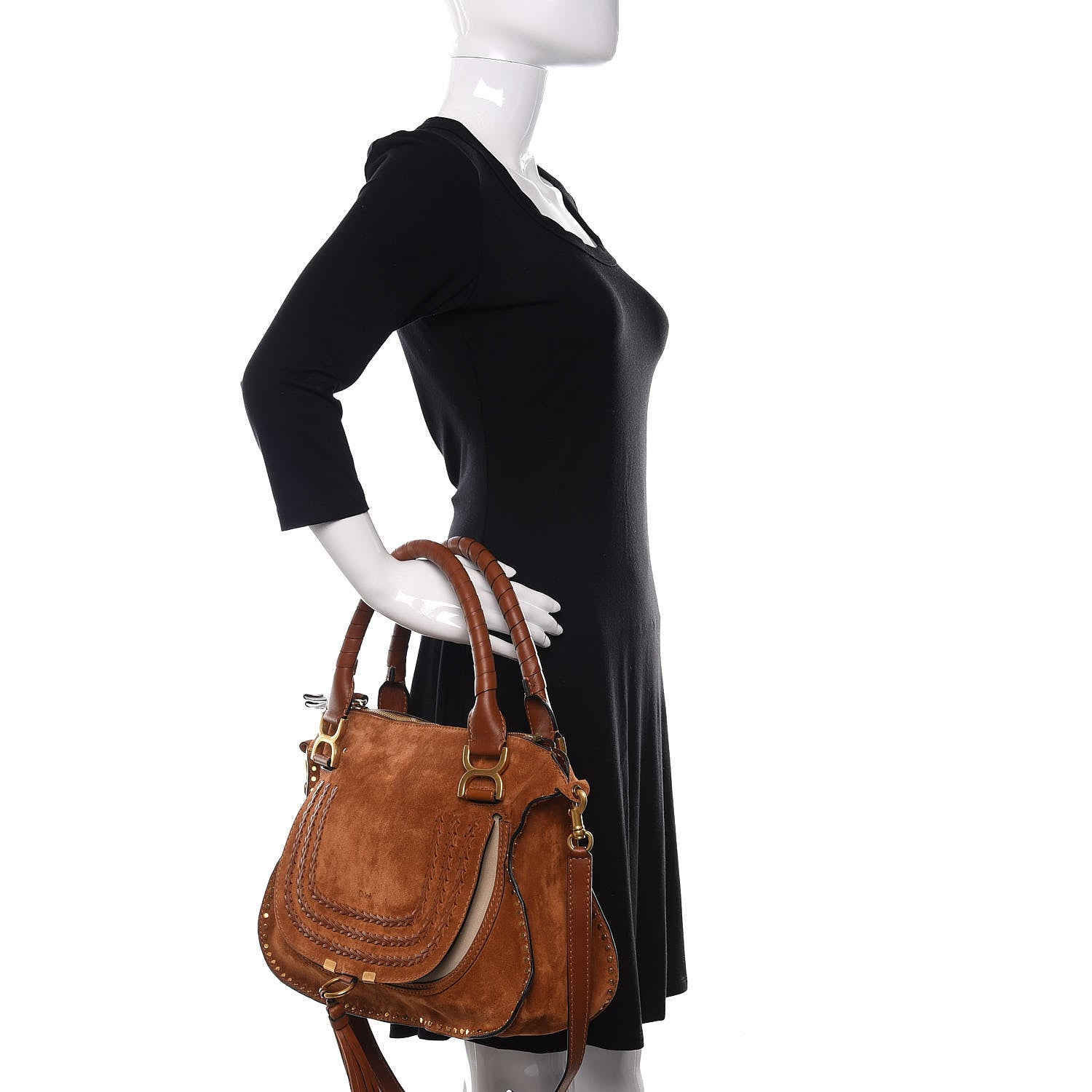Chloe Suede Calfskin Braided Medium Marcie Satchel Caramel 2 of 9