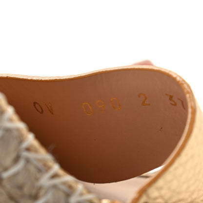 Valentino Garavani Metallic Pebbled Calfskin Rockstud Ankle Strap Espadrille 15/105mm Wedge Sandals 37 Antique Brass Natural 6 of 6