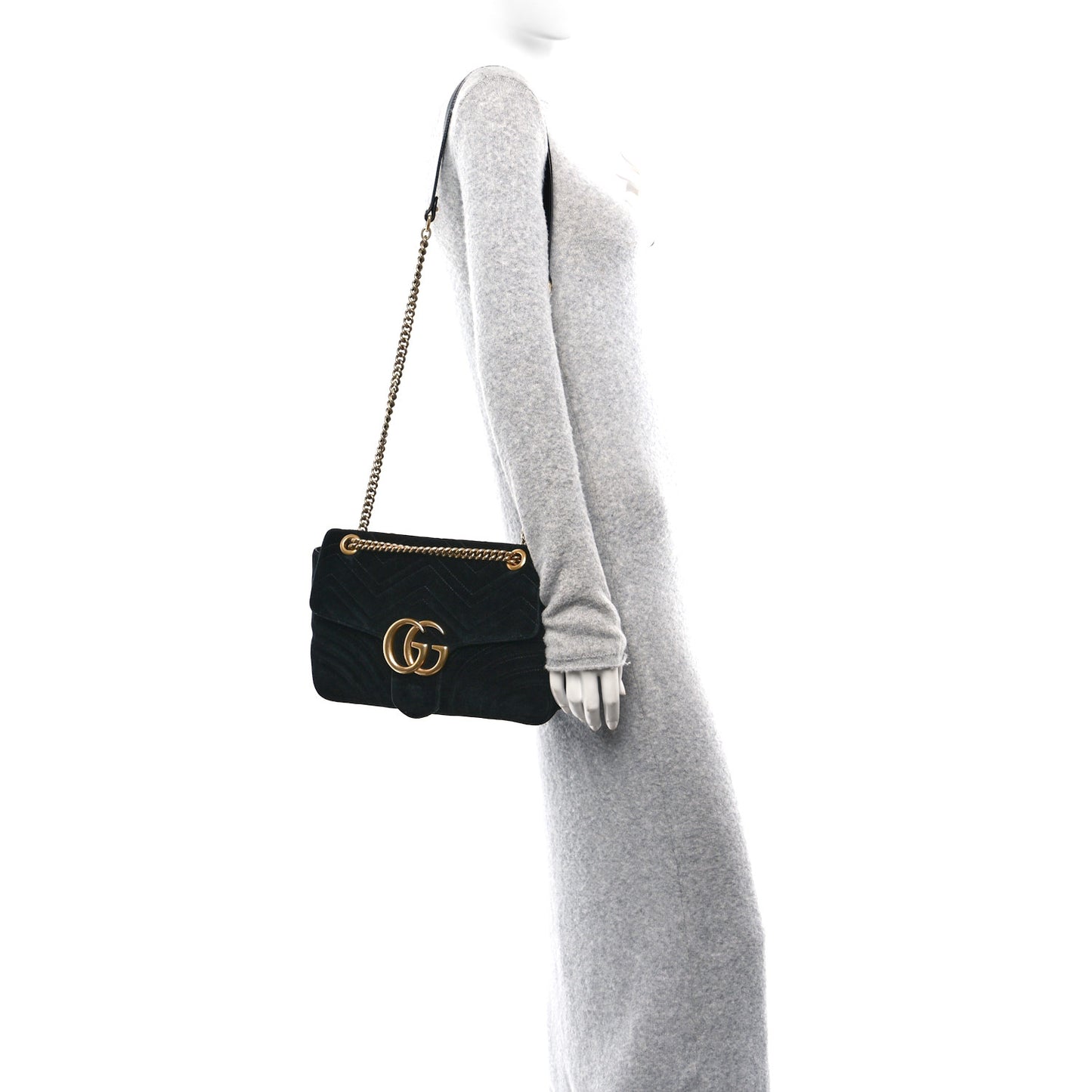 Velvet Matelasse Medium GG Marmont Shoulder Bag Black
