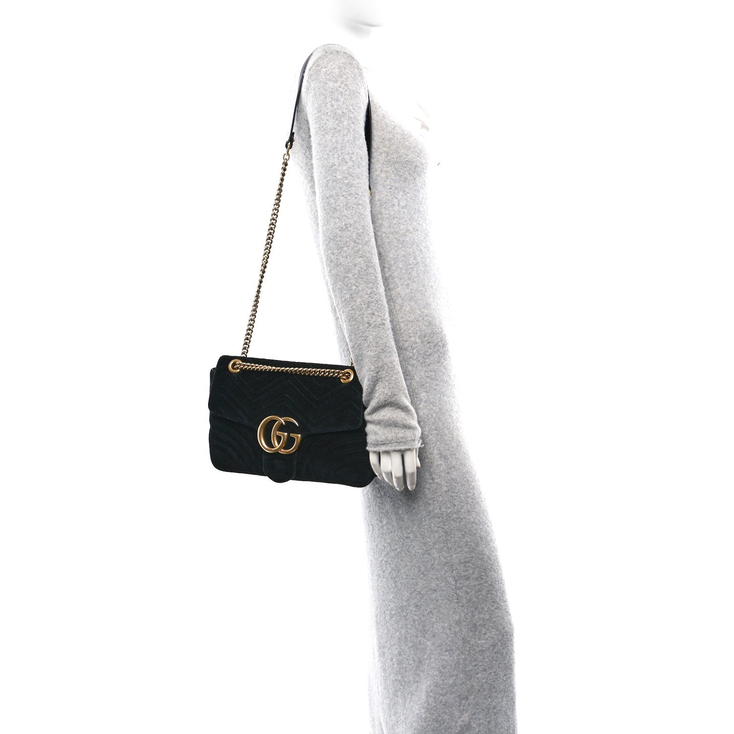Gucci Velvet Matelasse Medium GG Marmont Shoulder Bag Black 2 of 10