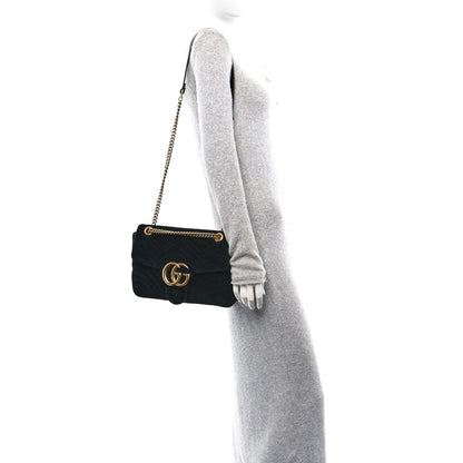 Gucci Velvet Matelasse Medium GG Marmont Shoulder Bag Black 2 of 10
