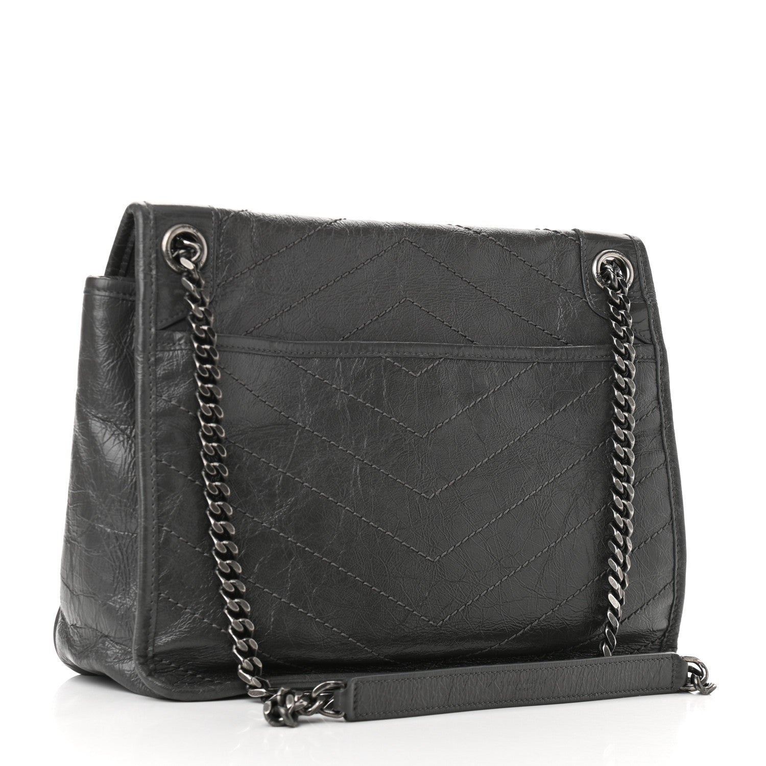 Saint Laurent Crinkled Calfskin Matelasse Monogram Medium Niki Chain Satchel Storm 2 of 9