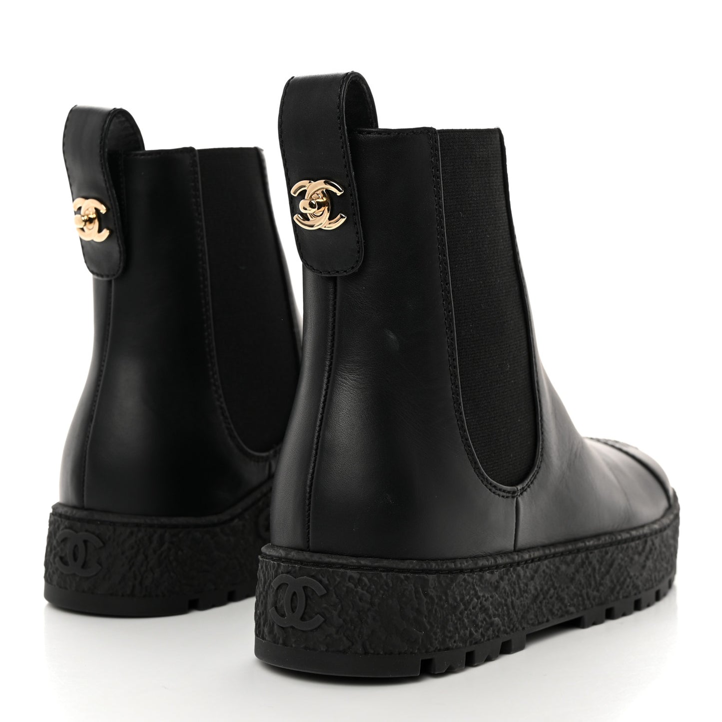 Calfskin Cap Toe CC Ankle Boots 37.5 Black