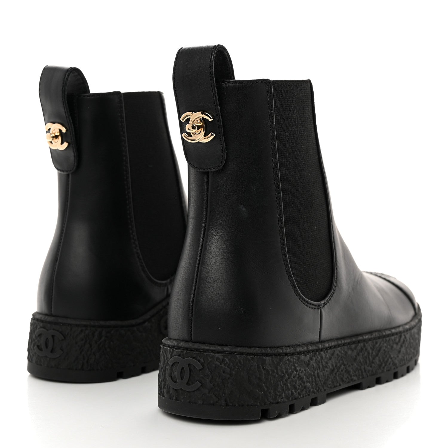 Chanel Calfskin Cap Toe CC Ankle Boots 37.5 Black 4 of 9