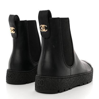 Chanel Calfskin Cap Toe CC Ankle Boots 37.5 Black 4 of 9