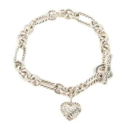 David Yurman Sterling Silver Diamond Cable Heart Charm Bracelet 1 of 6