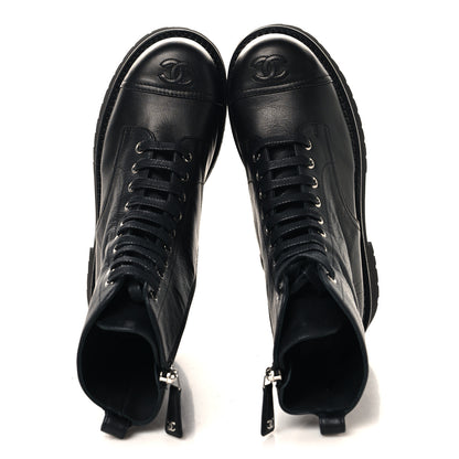Chanel Calfskin Cap Toe Lace Up Combat Boots 38 Black 2 of 10