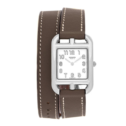 Hermes Stainless Steel Swift 23mm Cape Cod Double Tour Quartz Watch Etoupe 1 of 6