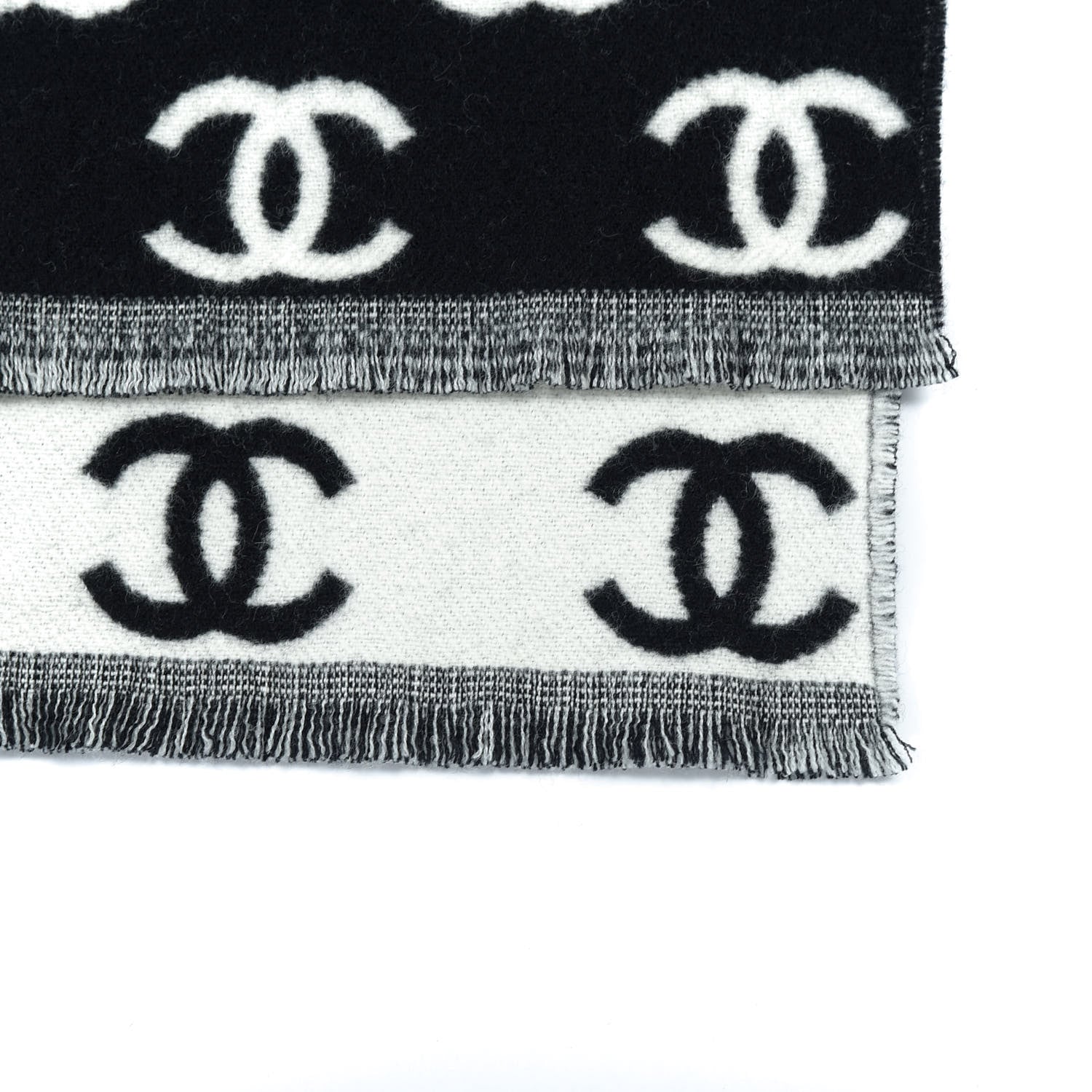 Chanel Wool Cashmere CC Scarf Black White 4 of 4