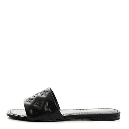 Louis Vuitton Lambskin Embossed Monogram Revival Flat Mules 41 Black 1 of 8