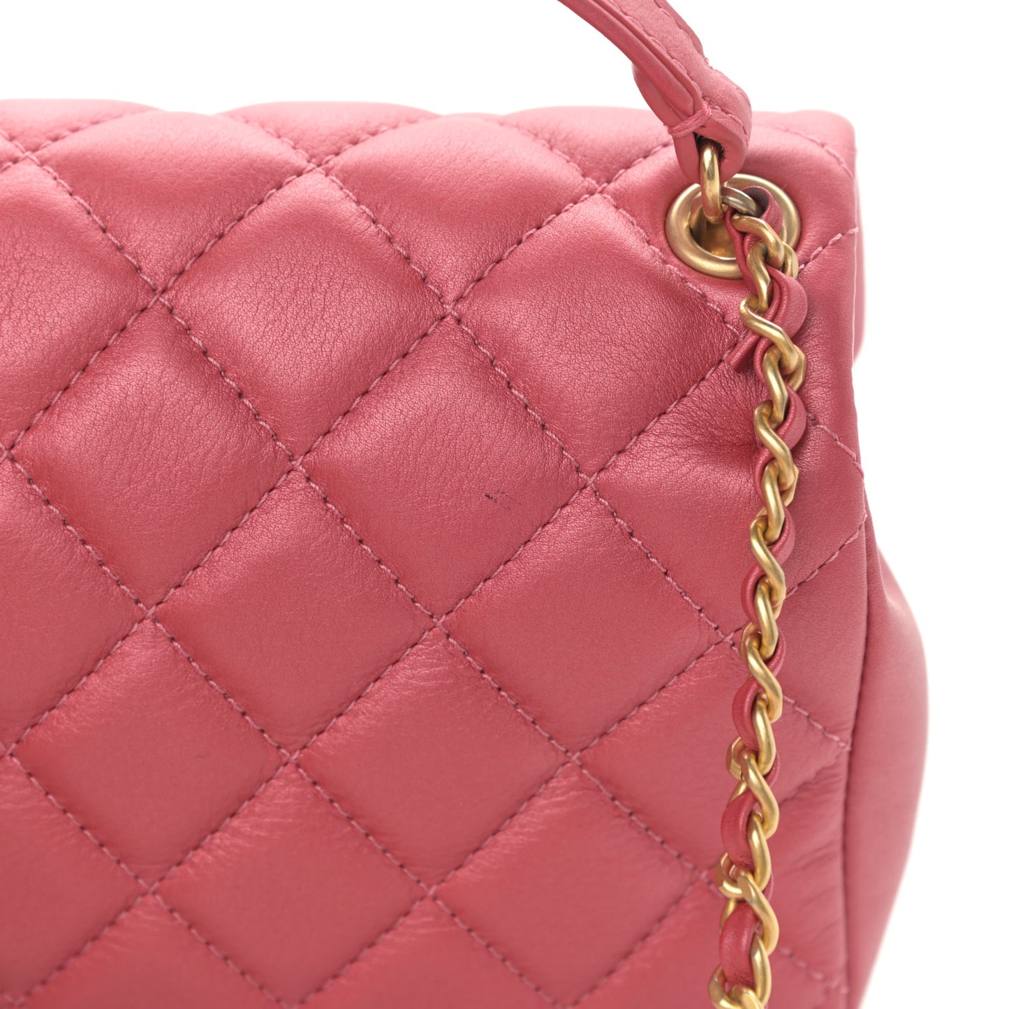 Calfskin Quilted Top Handle Flap Dark Pink