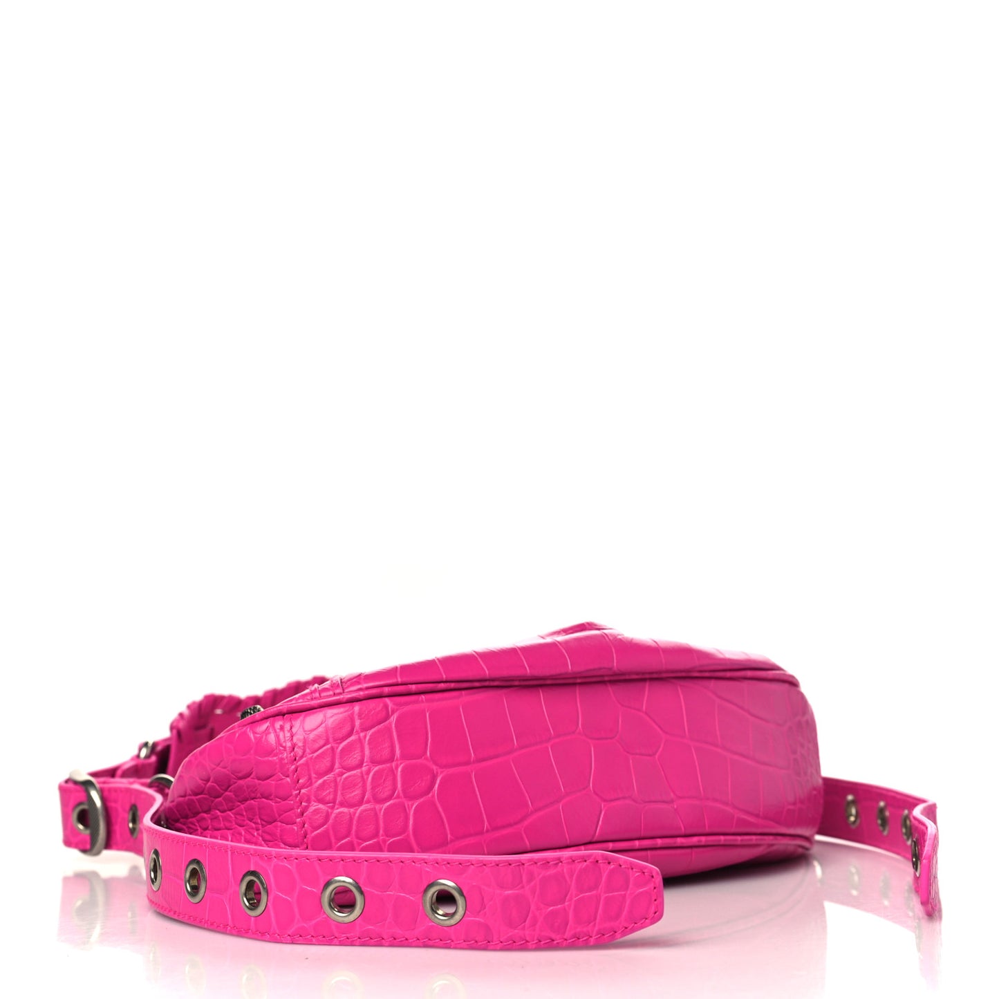Extra Supple Calfskin Crocodile Embossed XS Le Cagole Shoulder Bag Lipstick Pink