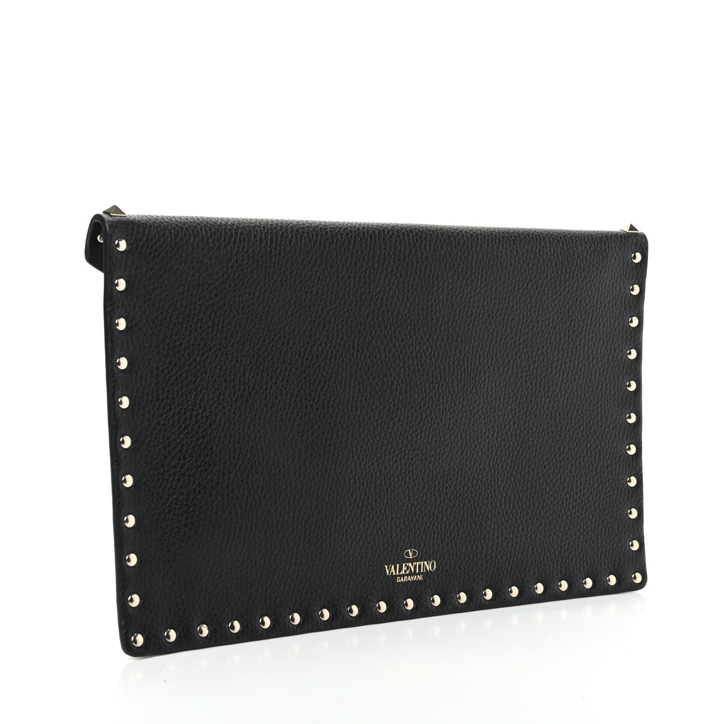 Pebbled Calfskin Large Rockstud Envelope Clutch Black