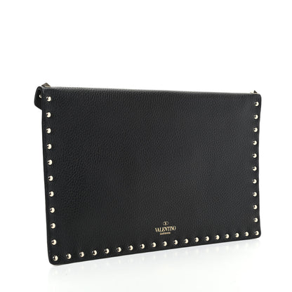 Valentino Garavani Pebbled Calfskin Large Rockstud Envelope Clutch Black 3 of 8
