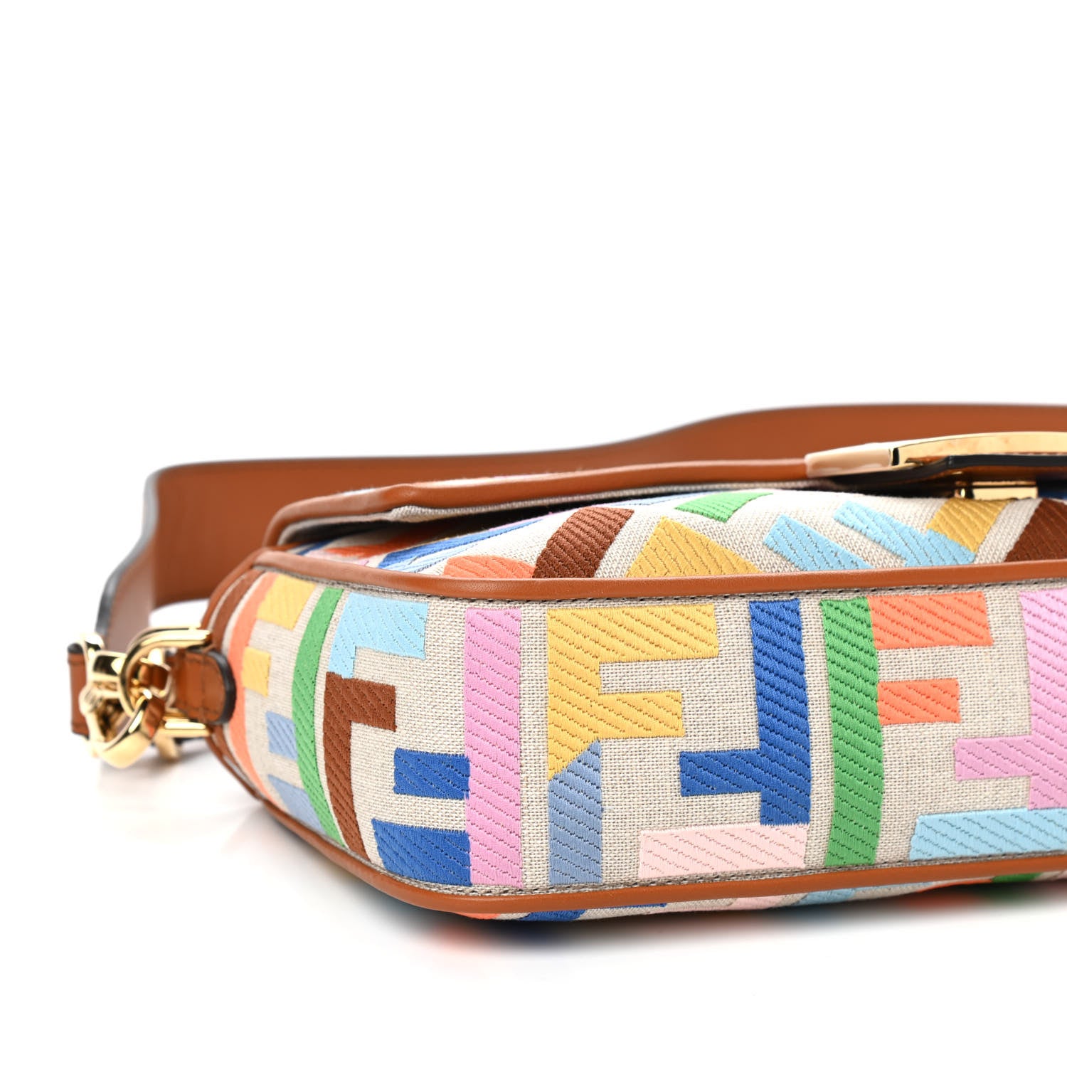 Fendi Kuban Canvas Vitello King FF Embroidered Baguette Grezzo Multicolor 7 of 9