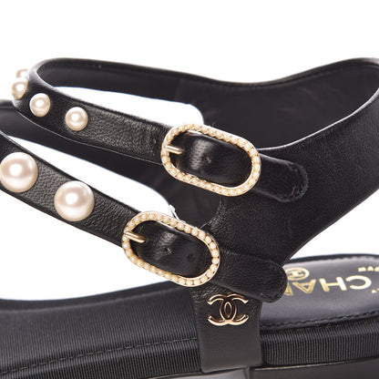 Chanel Lambskin Pearl Thong Sandals 35.5 Black 8 of 9