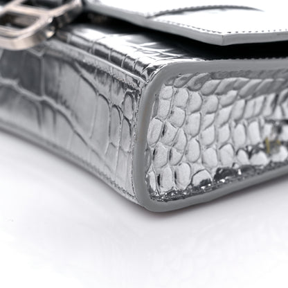 Balenciaga Metallic Calfskin Crocodile Embossed Hourglass Chain Bag Silver 8 of 12
