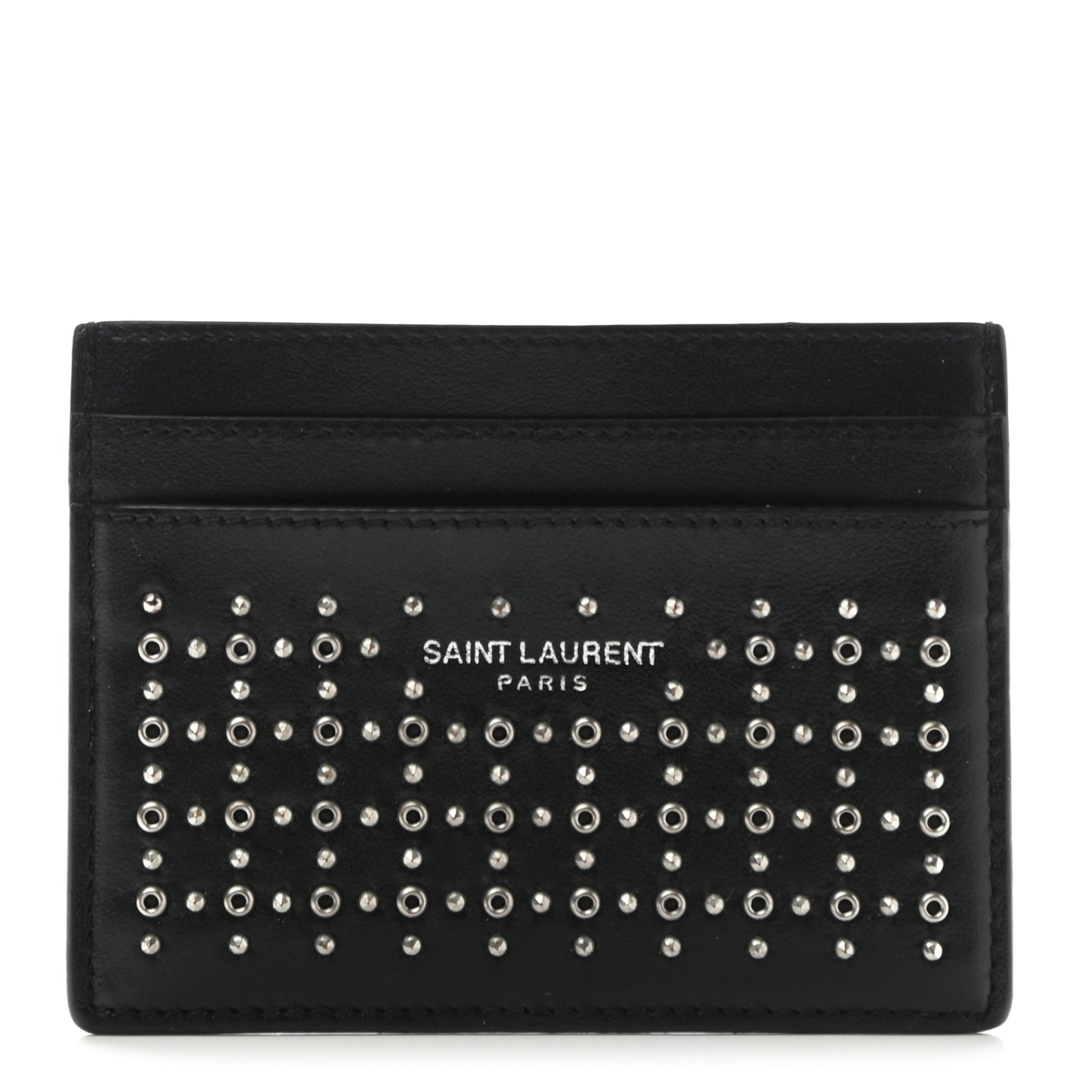 Calfskin Studded Monogram Credit Card Case Black
