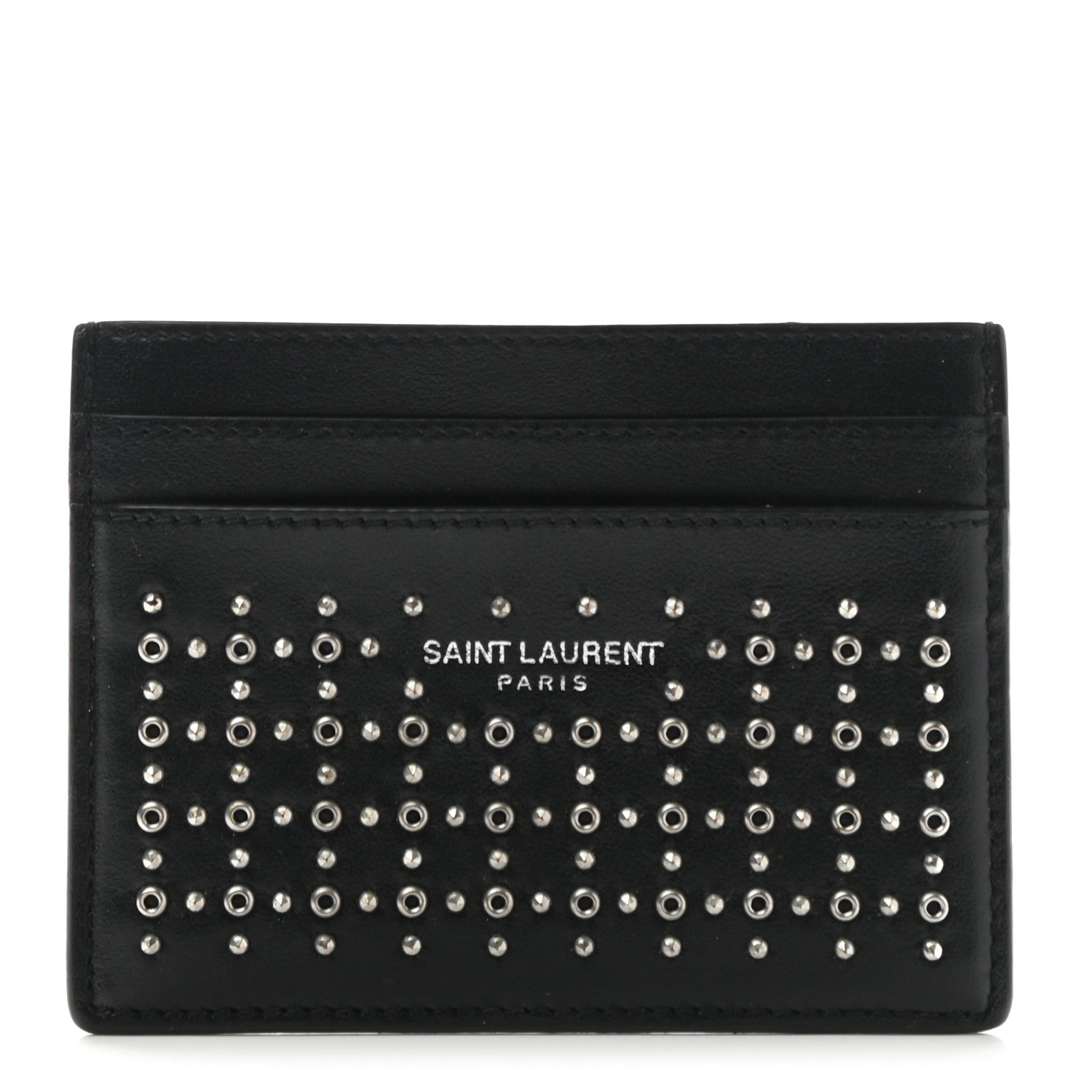 Saint Laurent Calfskin Studded Monogram Credit Card Case Black 1 of 7