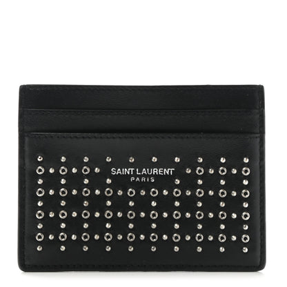 Saint Laurent Calfskin Studded Monogram Credit Card Case Black 1 of 7