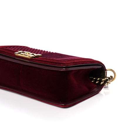 Chanel Velvet Chevron Quilted Medium Boy Flap Burgundy 11 of 16