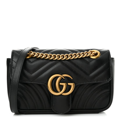 Gucci Calfskin Matelasse Mini GG Marmont Shoulder Bag Black 1 of 13