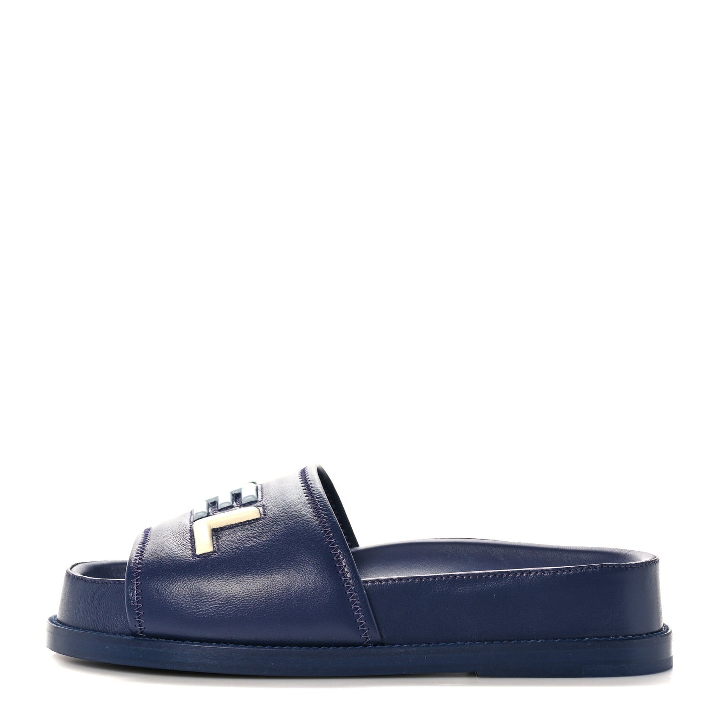 Lambskin Cha-Nel Mule Sandals 38 Navy Multicolor