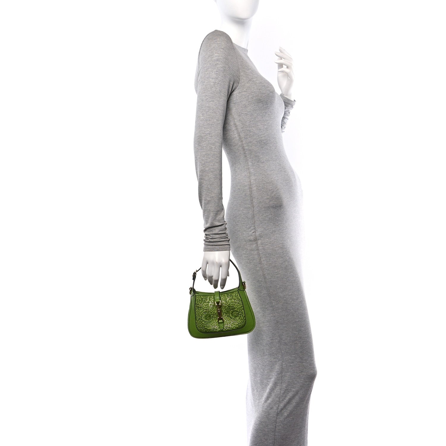 Gucci Canvas Lizard Crystal GG Monogram Mini Jackie 1961 Green 2 of 12