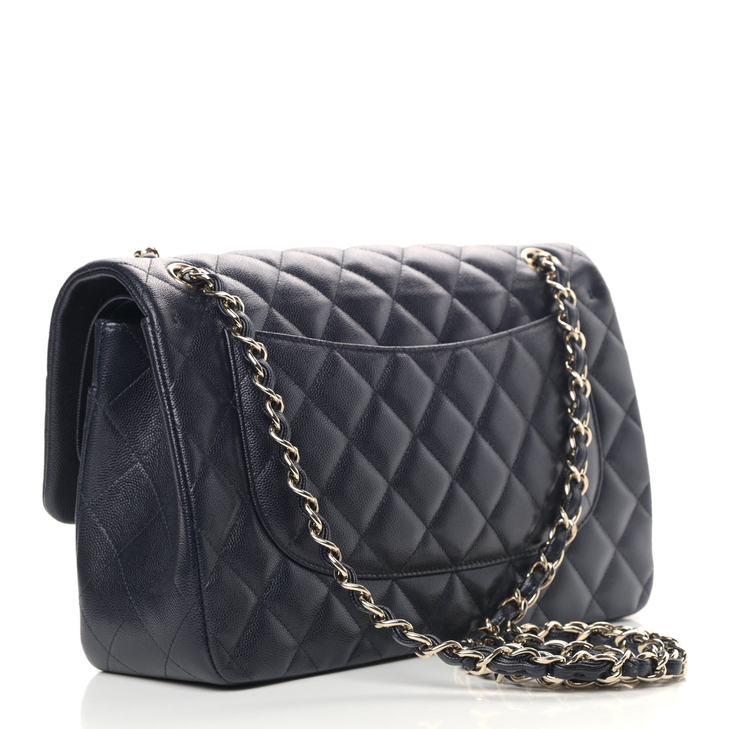 Caviar Quilted Jumbo Double Flap Navy Blue