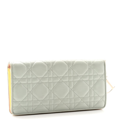 Christian Dior Lambskin Cannage Lady Dior Wallet Organizer Blue Pink Yellow 3 of 14