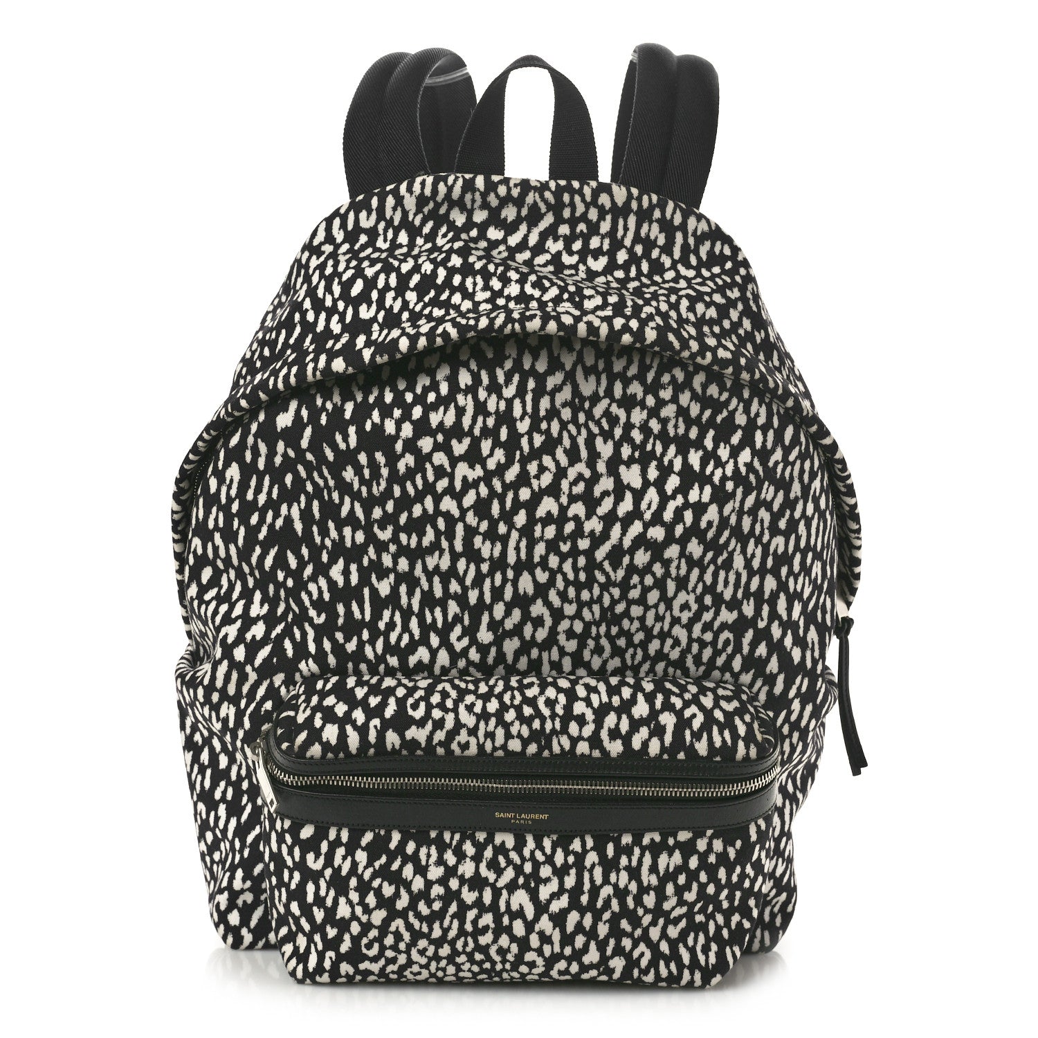 Saint Laurent Canvas Leopard Print City Backpack Black White 1 of 10