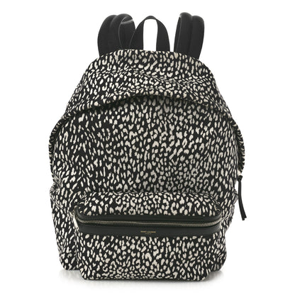 Saint Laurent Canvas Leopard Print City Backpack Black White 1 of 10