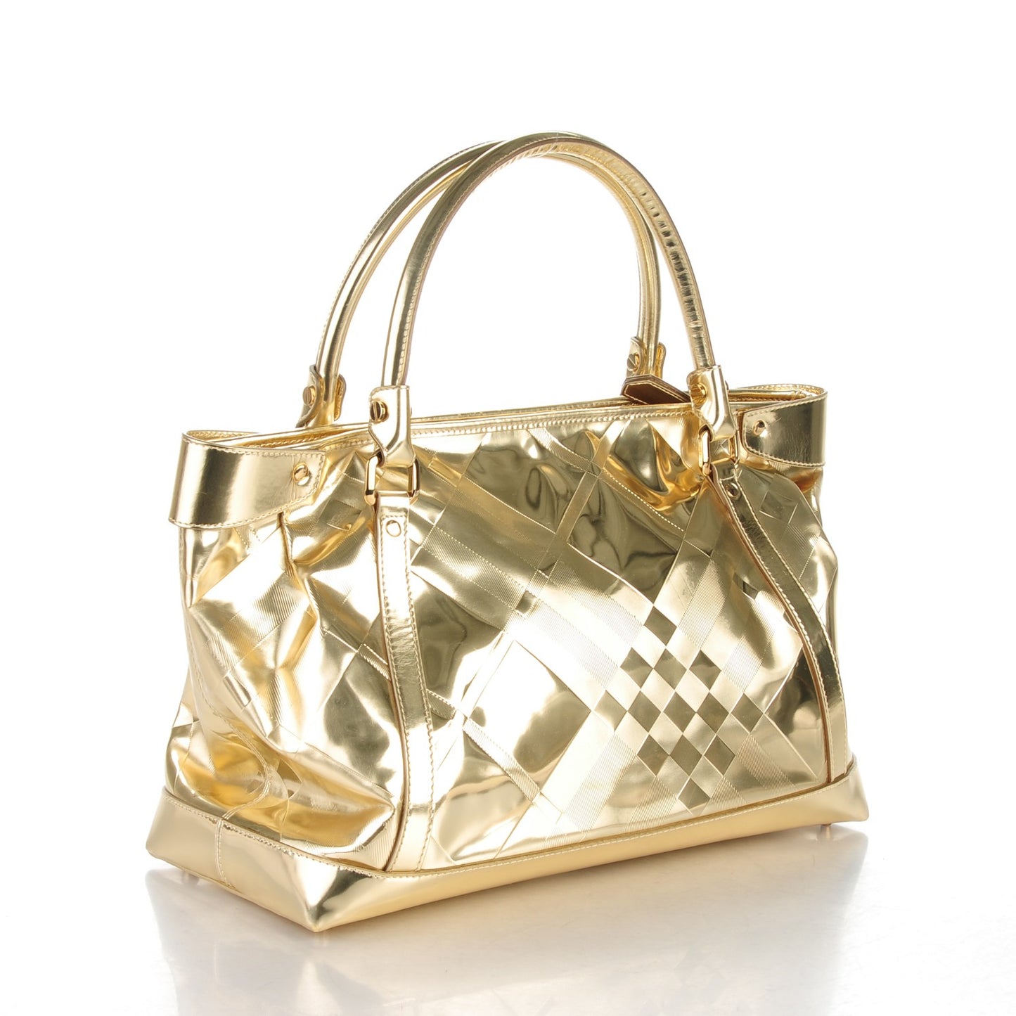 Metallic Patent Check Embossed Ember Tote Gold