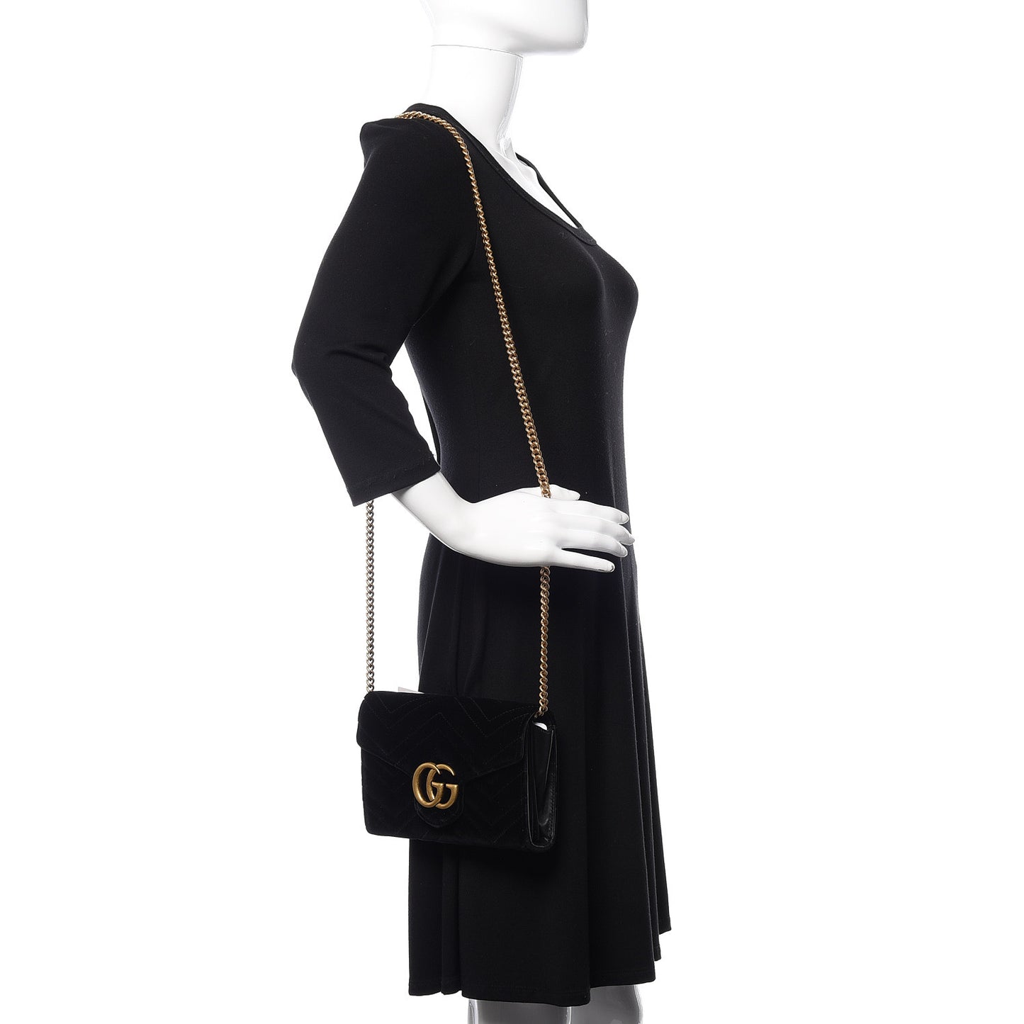 Velvet Matelasse GG Marmont Chain Wallet Black