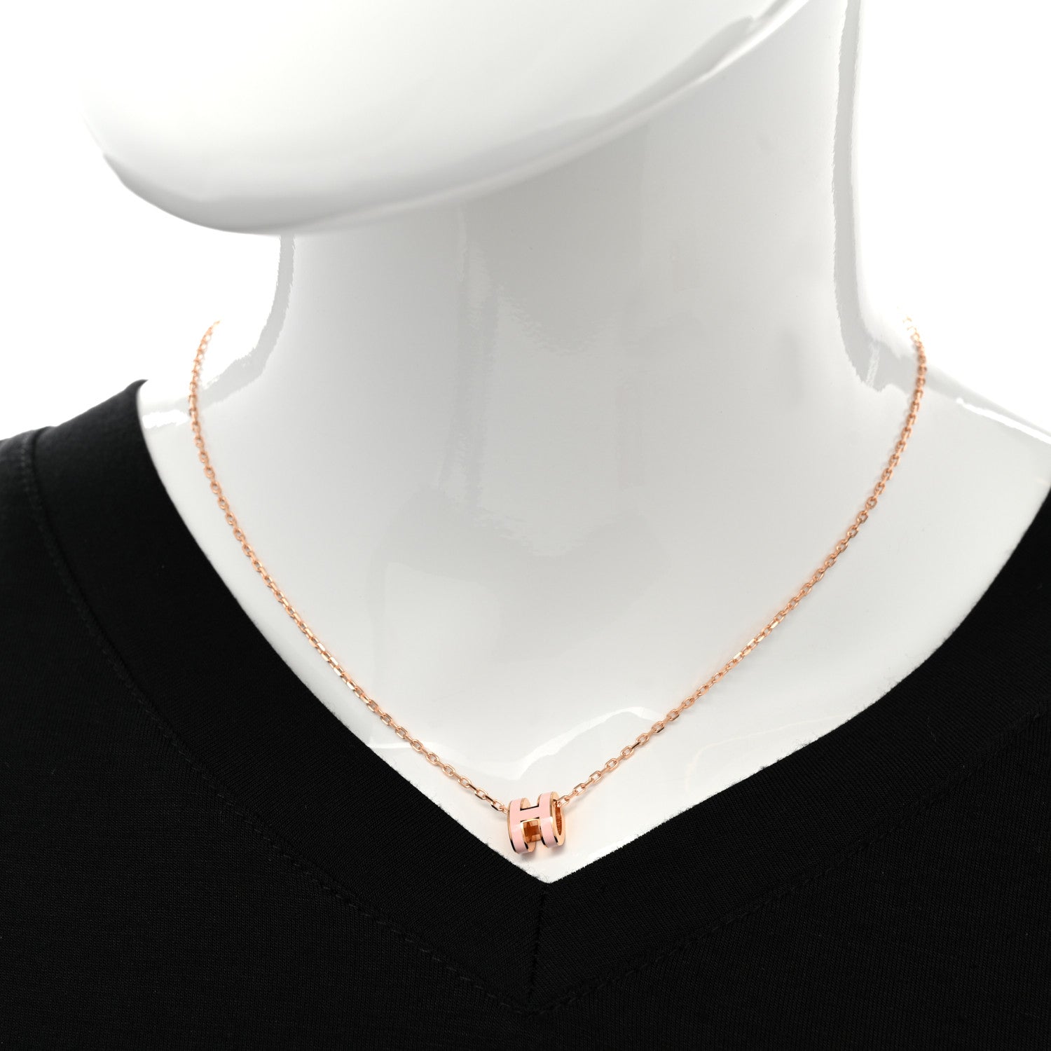 Hermes Lacquered Rose Gold Mini Pop H Pendant Necklace Rose Dragee 2 of 8