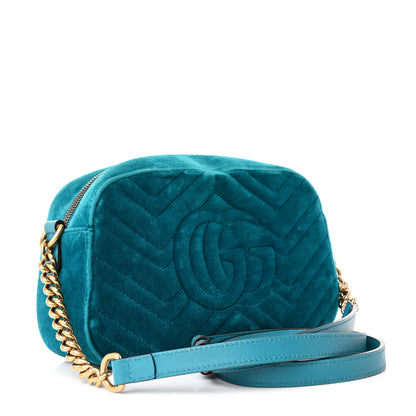 Gucci Velvet Matelasse Small GG Marmont Chain Shoulder Bag Pavone Cyan 3 of 12