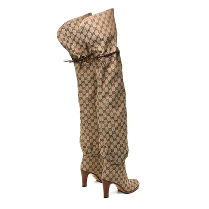 Gucci Monogram Over the Knee Boots 37.5 Beige Ebony 5 of 11